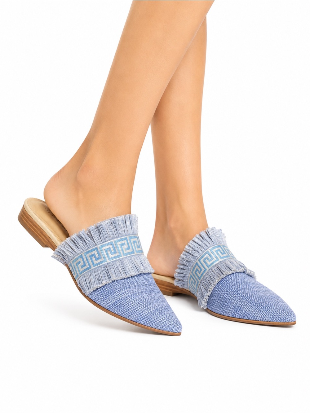 Michelle McDowell Size 8 Blue Womens Fringe Pointed Mules
